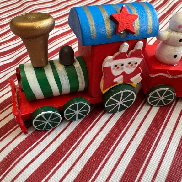 Vintage Handcrafted Wooden Christmas Train Decor Set - Picture 2 of 5